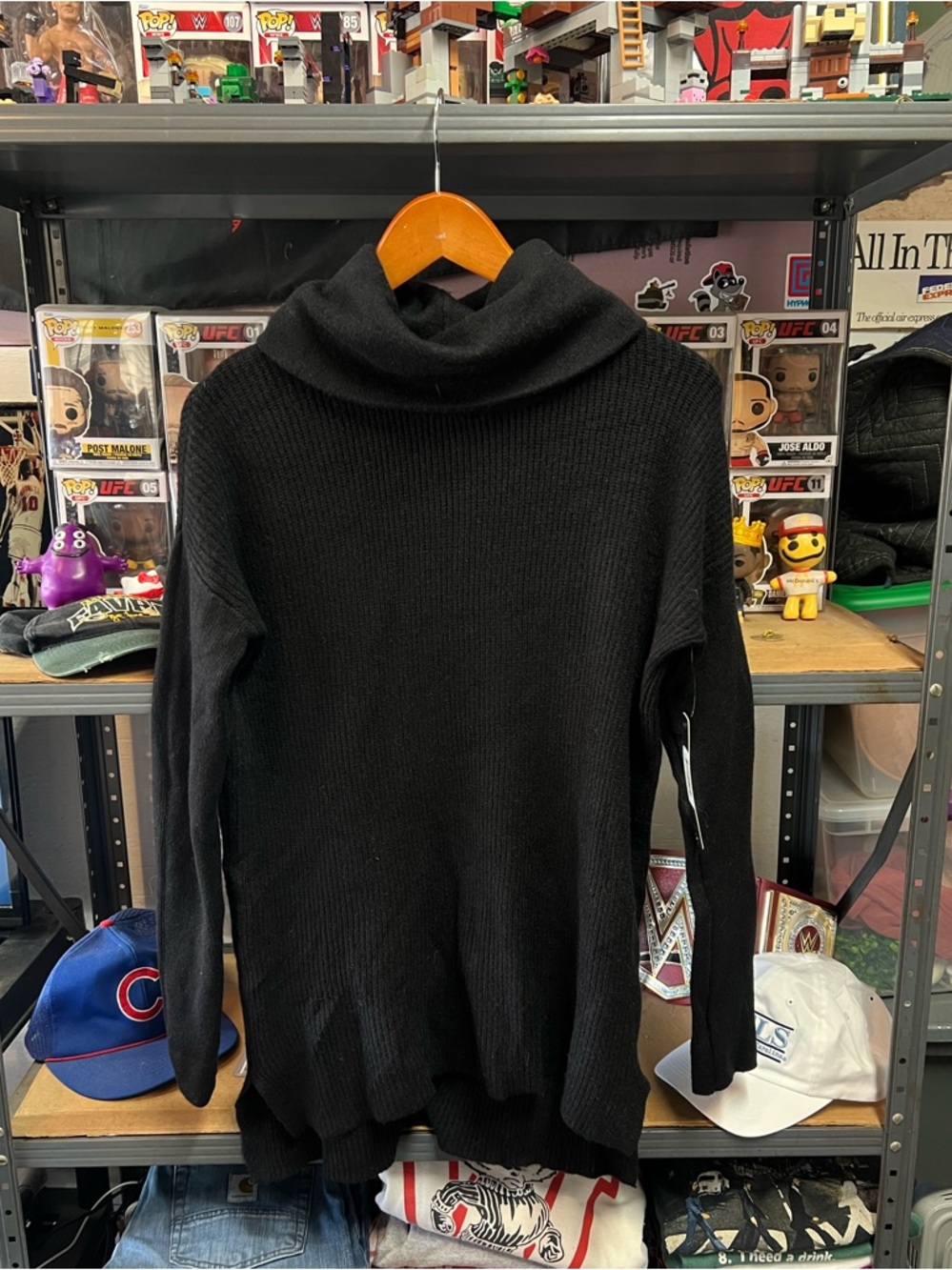 Devotion by Cyrus Women's Black Cowl Neck Ribbed Knit Tunic Sweater
